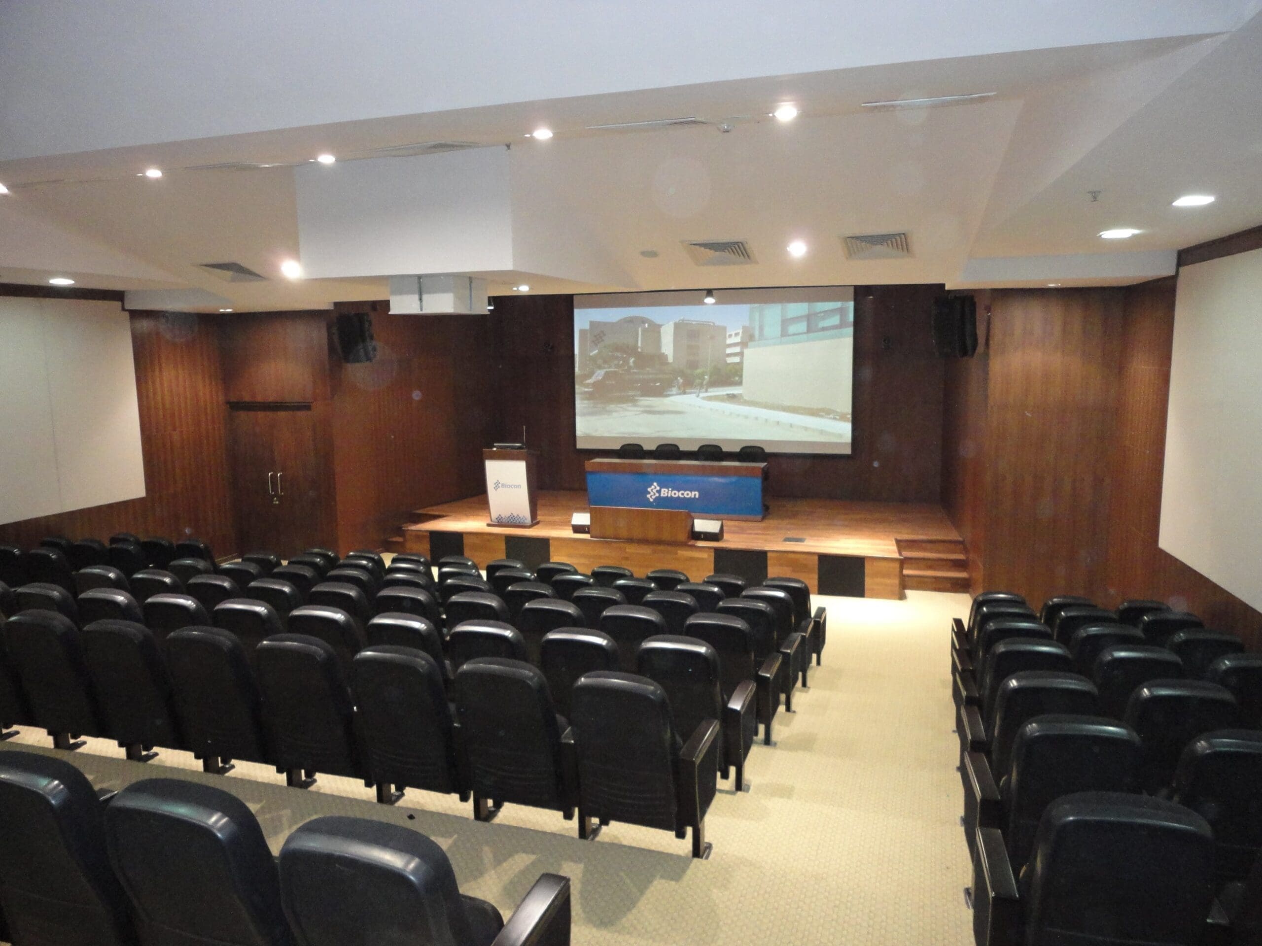100-seater auditorium with surround sound and projection technology.